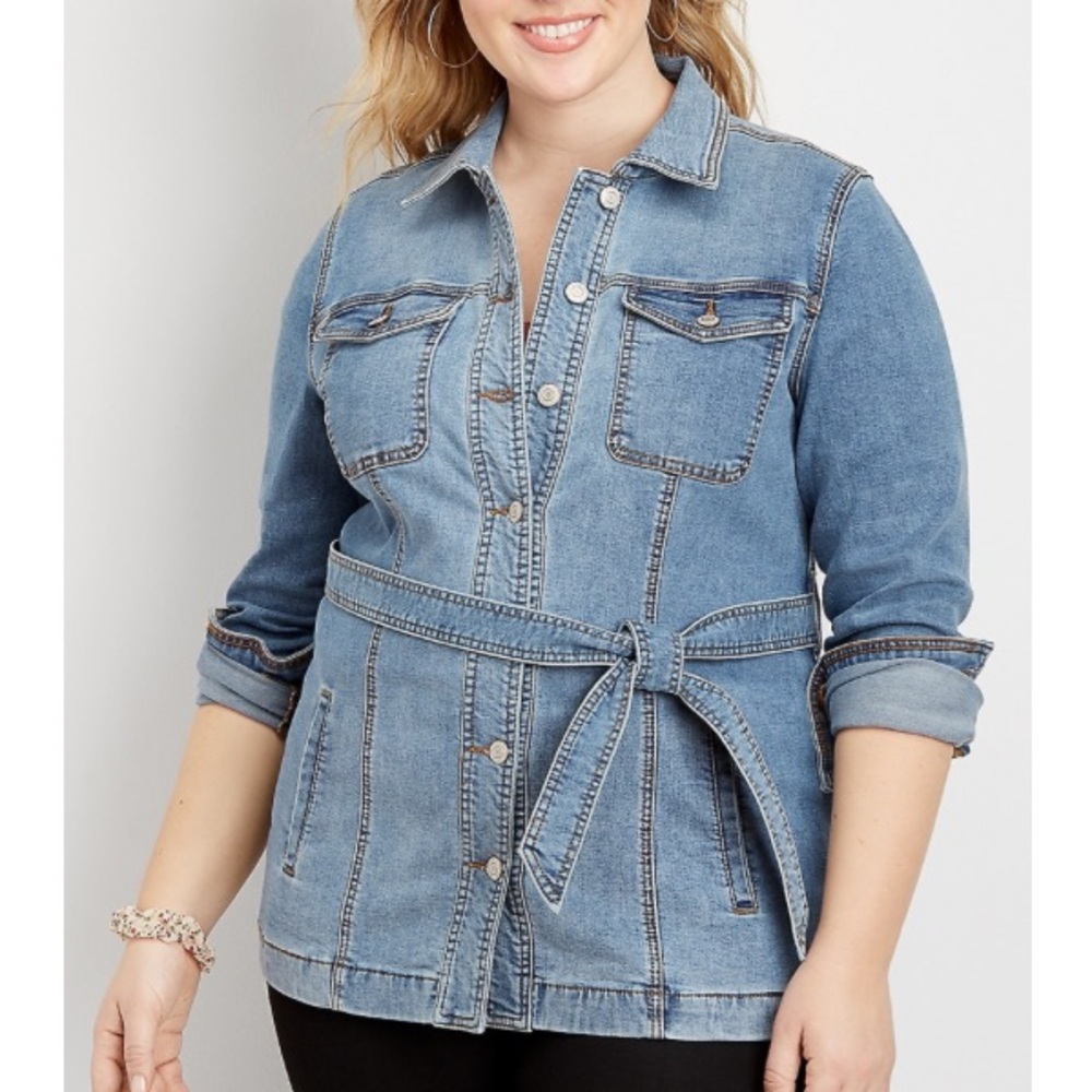 Belted Trench Denim Jacket